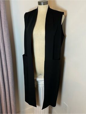 Simons Black Sleeveless Long Open-Front Vest